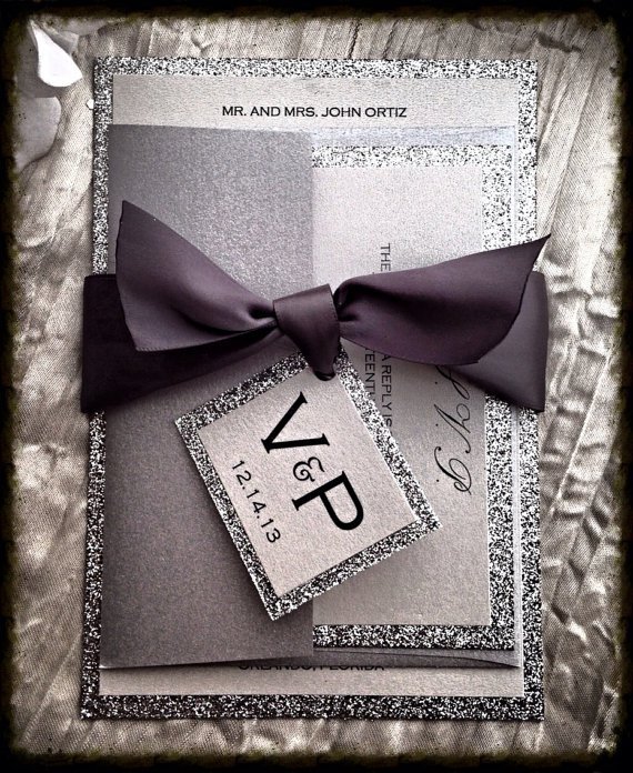 Silver Glitter Wedding Invitations