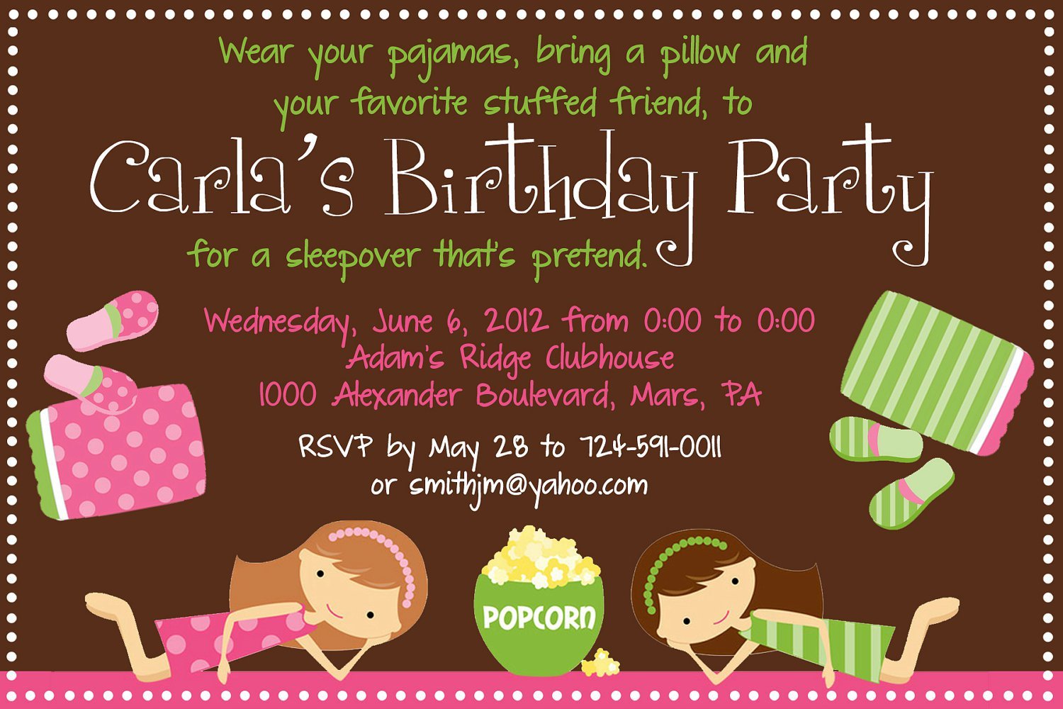 Sleep Over Birthday Invitation Wording