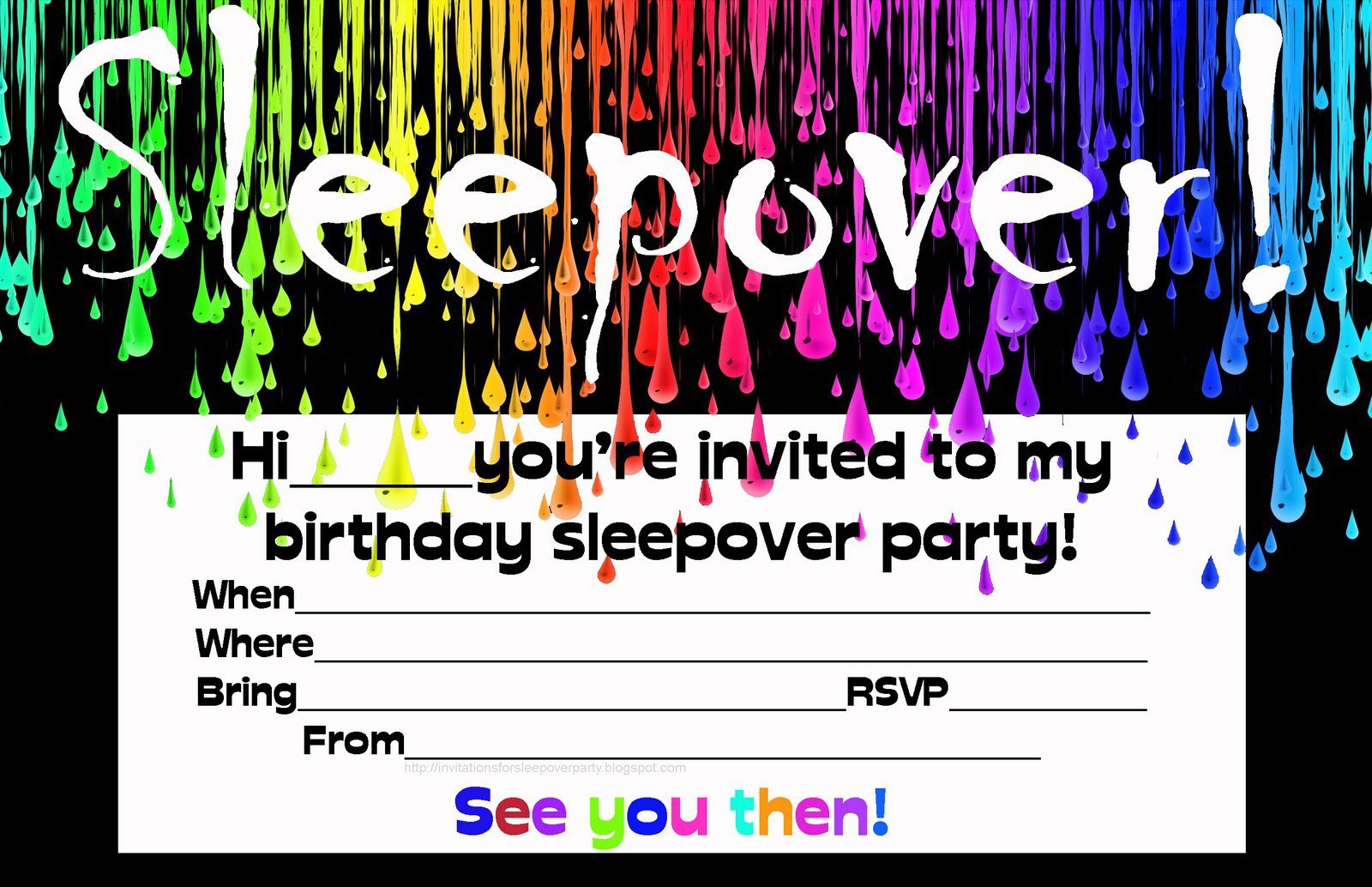 Sleep Over Invitations For Teens Bday