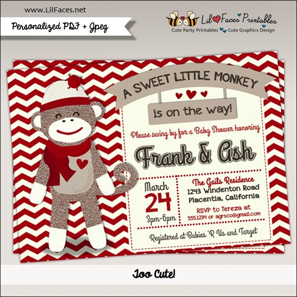 Sock Monkey Baby Shower Invitation Printable