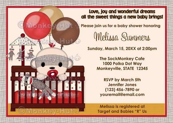 Sock Monkey Baby Shower Invitation Template