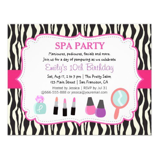 Spa Party Zebra Invitations