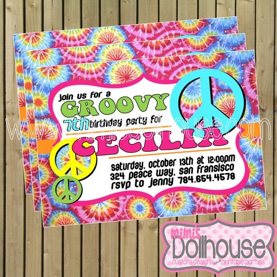 Tie Dye Birthday Party Invitation Wording