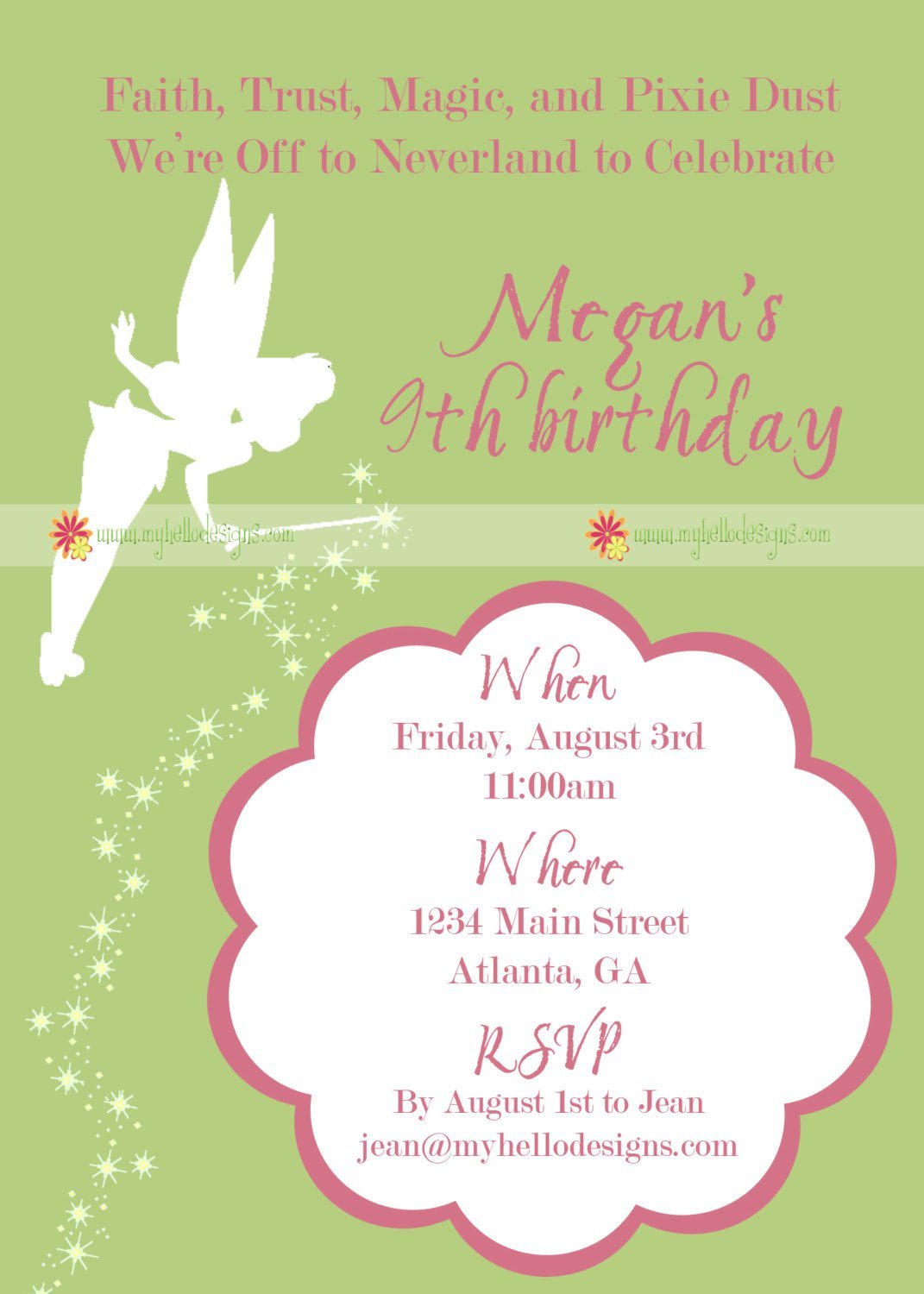 Tinkerbell Birthday Invitations Handmade