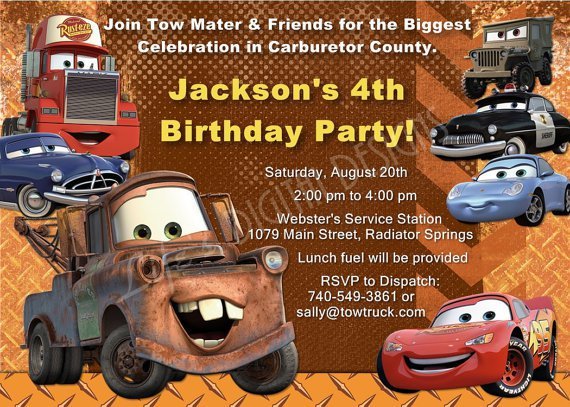 Tow Mater Birthday Party Invitations