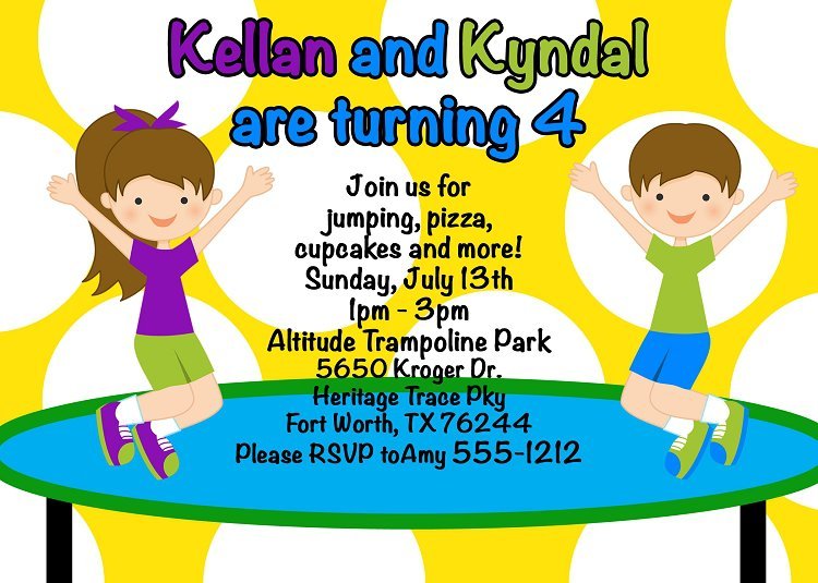 Trampoline Park Birthday Party Invitations