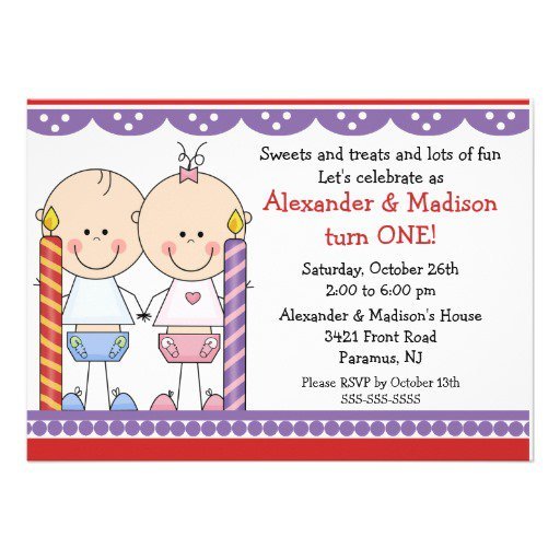 Twin Girl 1st Birthday Invitation