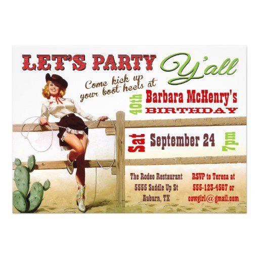 Vintage Cowgirl Birthday Invitations