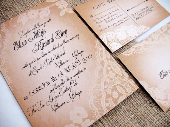 Vintage Ivory Lace Wedding Invitations