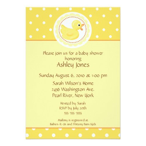 Yellow Duck Baby Shower Invitations
