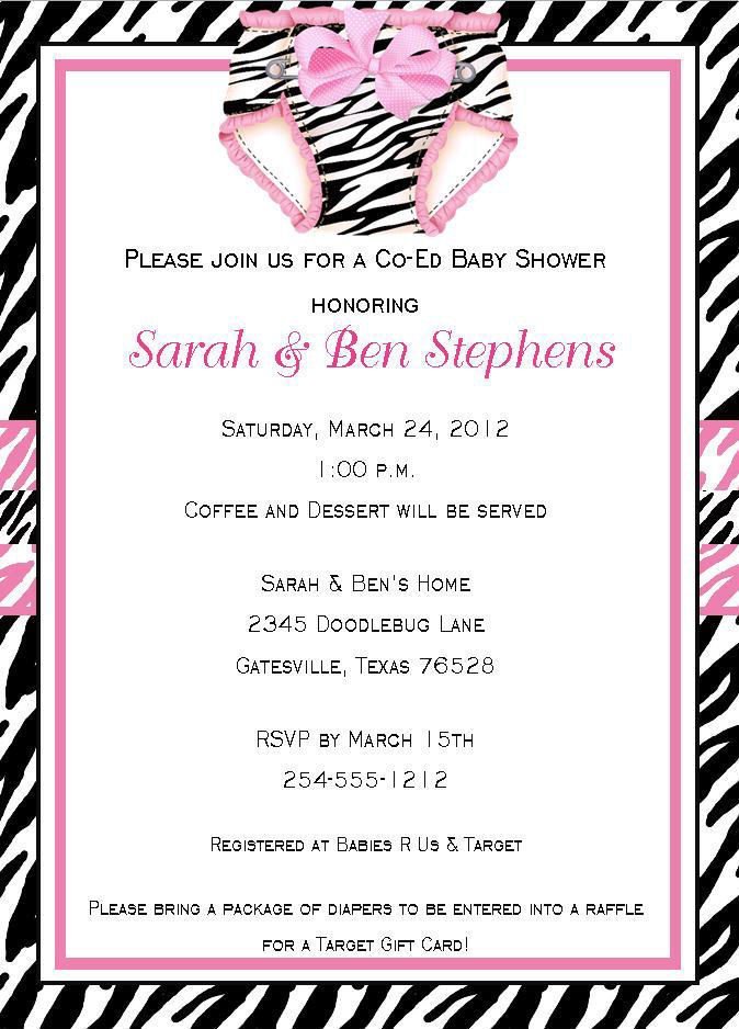 Zebra Print Baby Shower Invitations