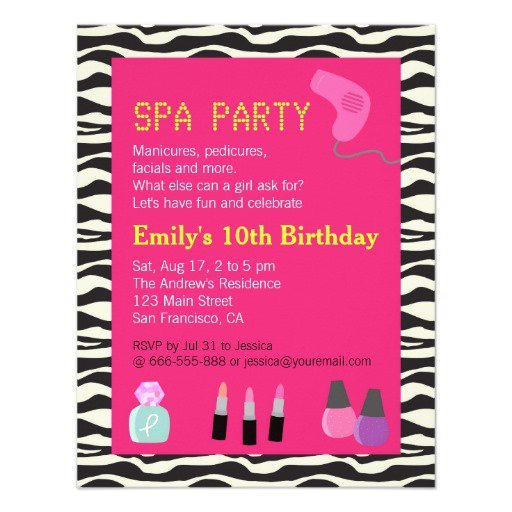 Zebra Print Spa Party Invitations